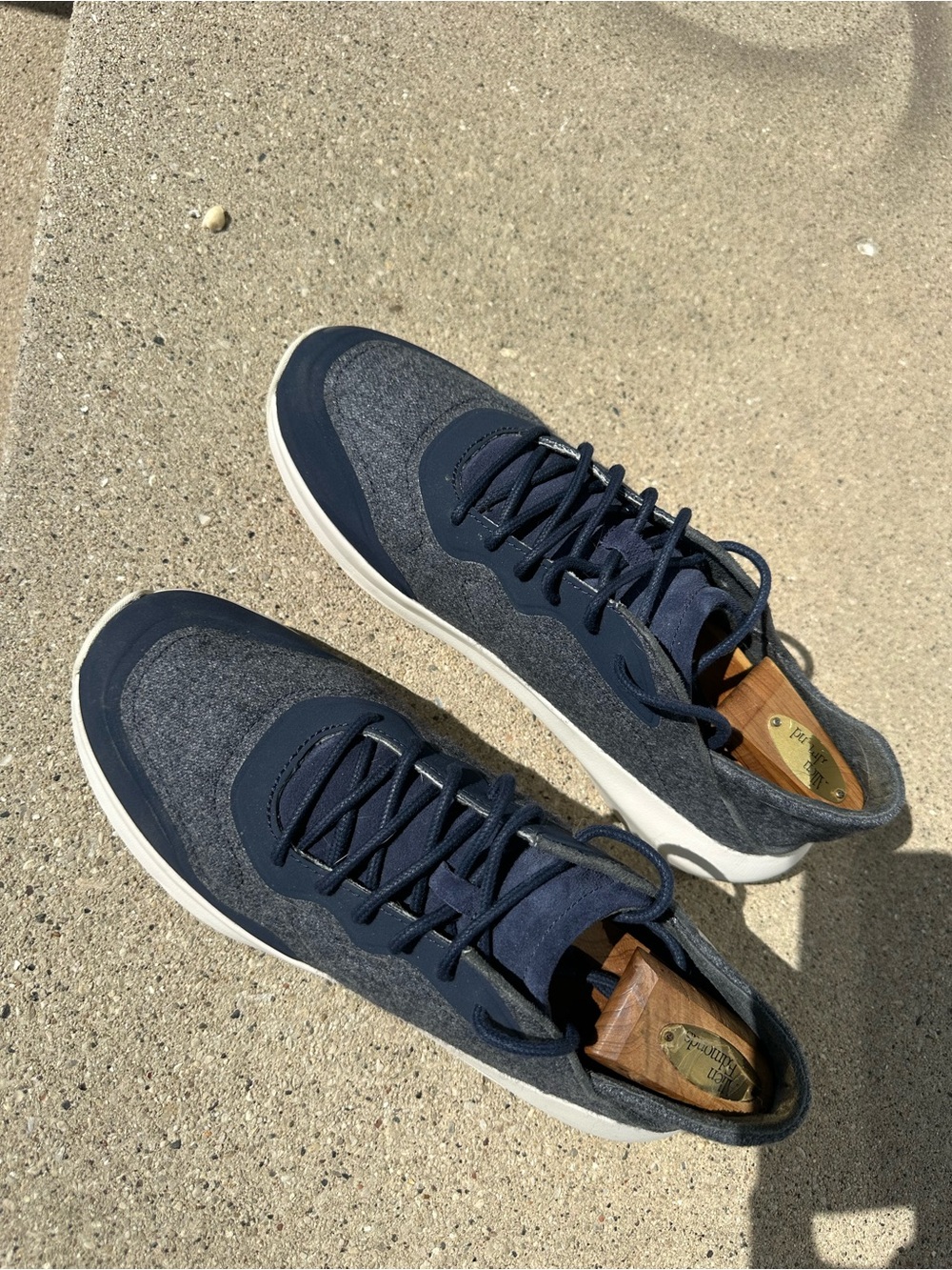 OluKai Men's Navy and Gray Knit Lace-Up Sneakers